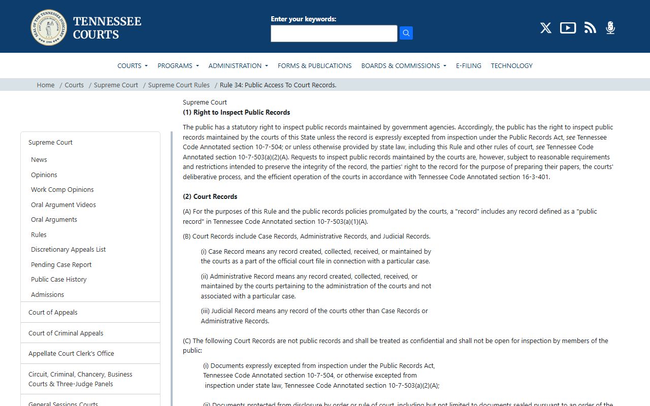 Grundy County court records Tennessee Supreme Court Rule 34
