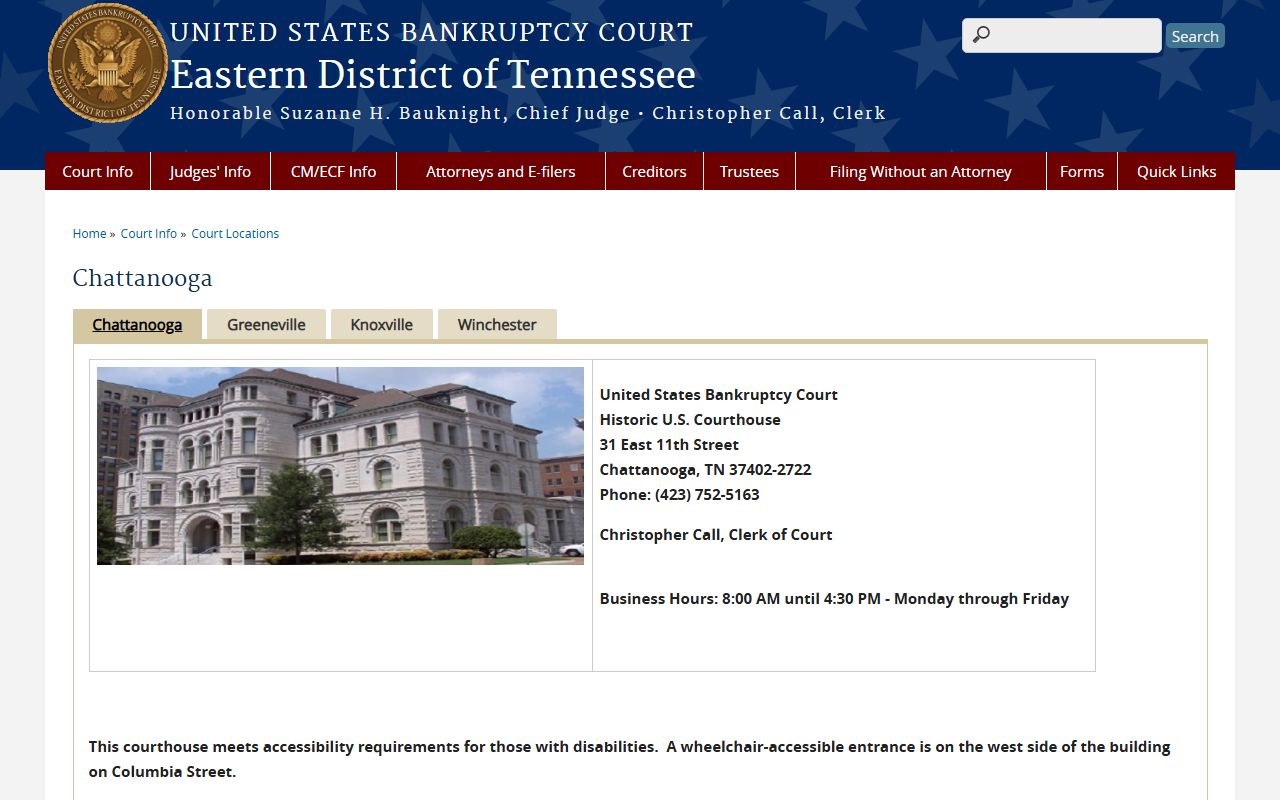 Grundy County Circuit Court Eastern District bankruptcy Chattanooga office