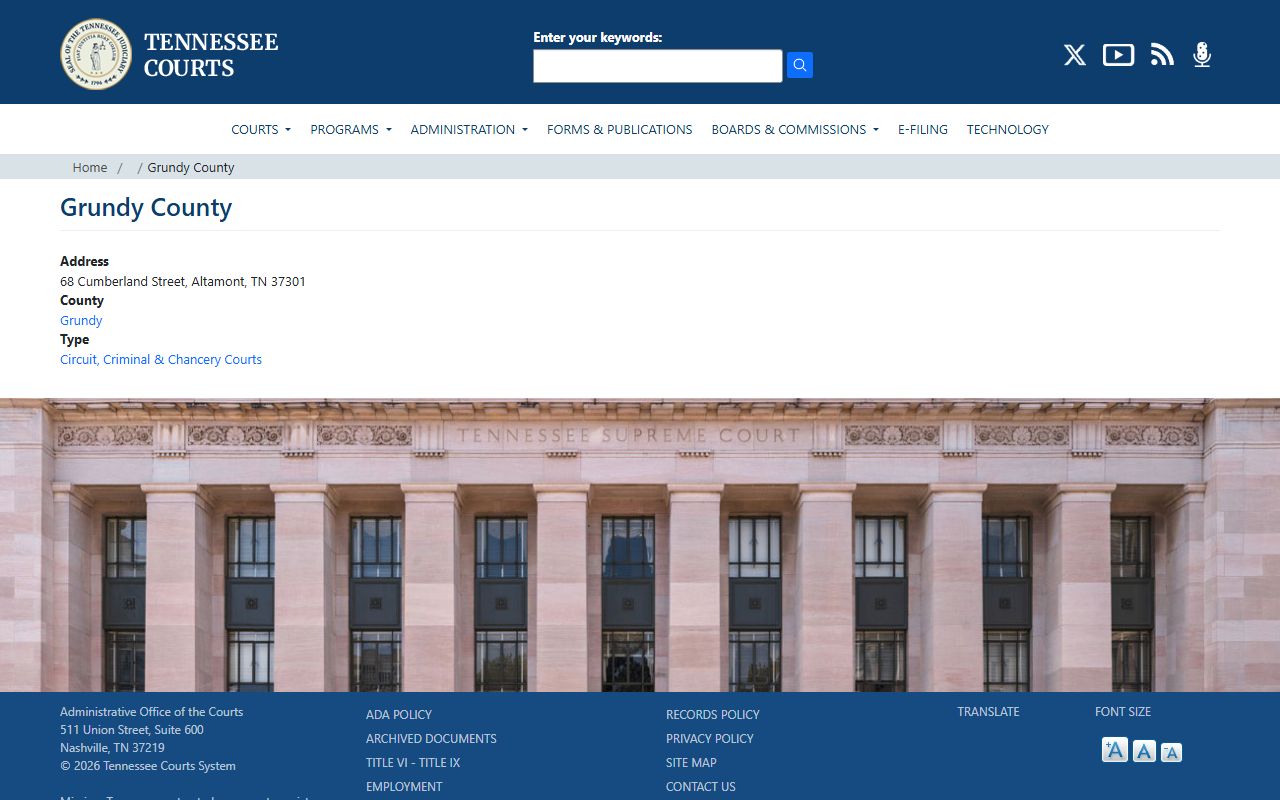 Grundy County court records Tennessee AOC court page