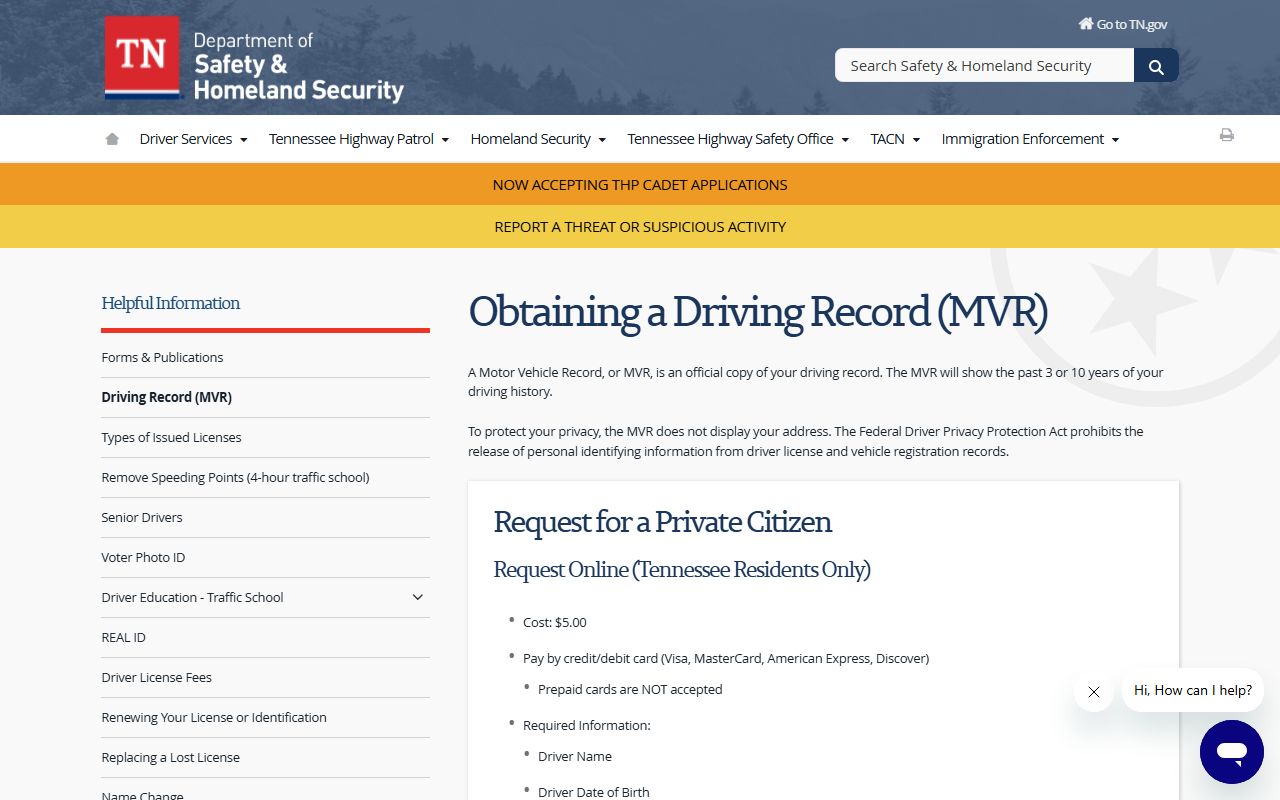 Grundy County traffic court records Tennessee motor vehicle record guidance