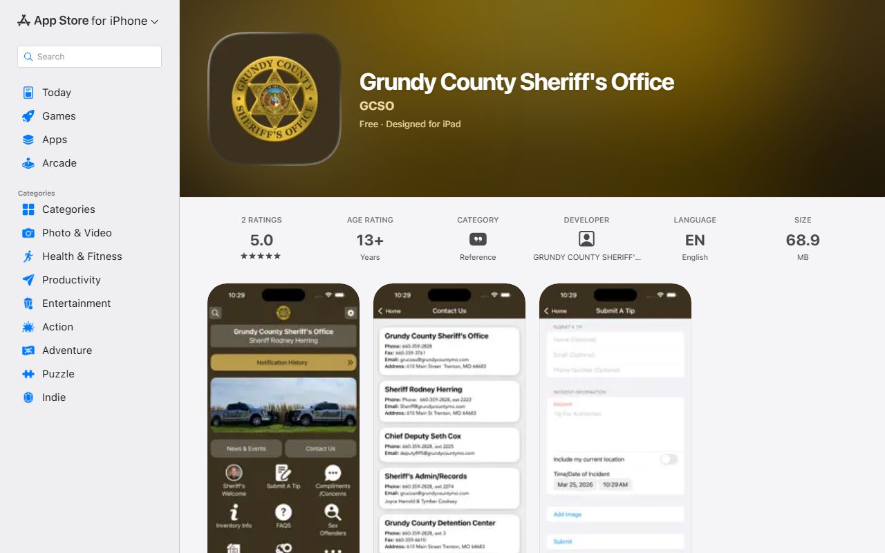 Grundy County warrant records Sheriff's Office App Store listing