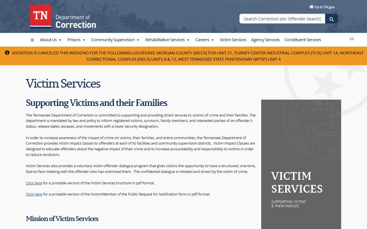 Grundy County warrant records Tennessee correction victim services